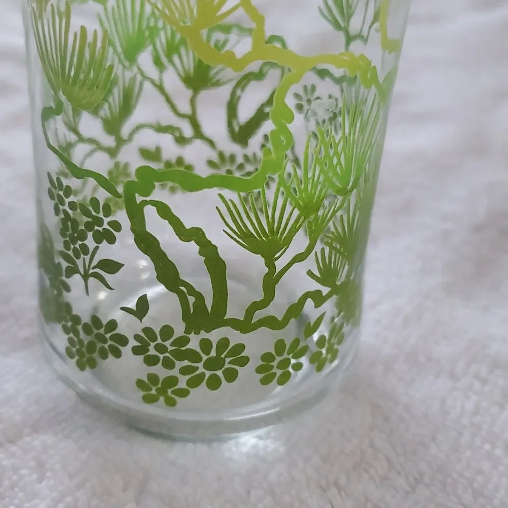 Libbey Green Vintage Floral Glass Cup